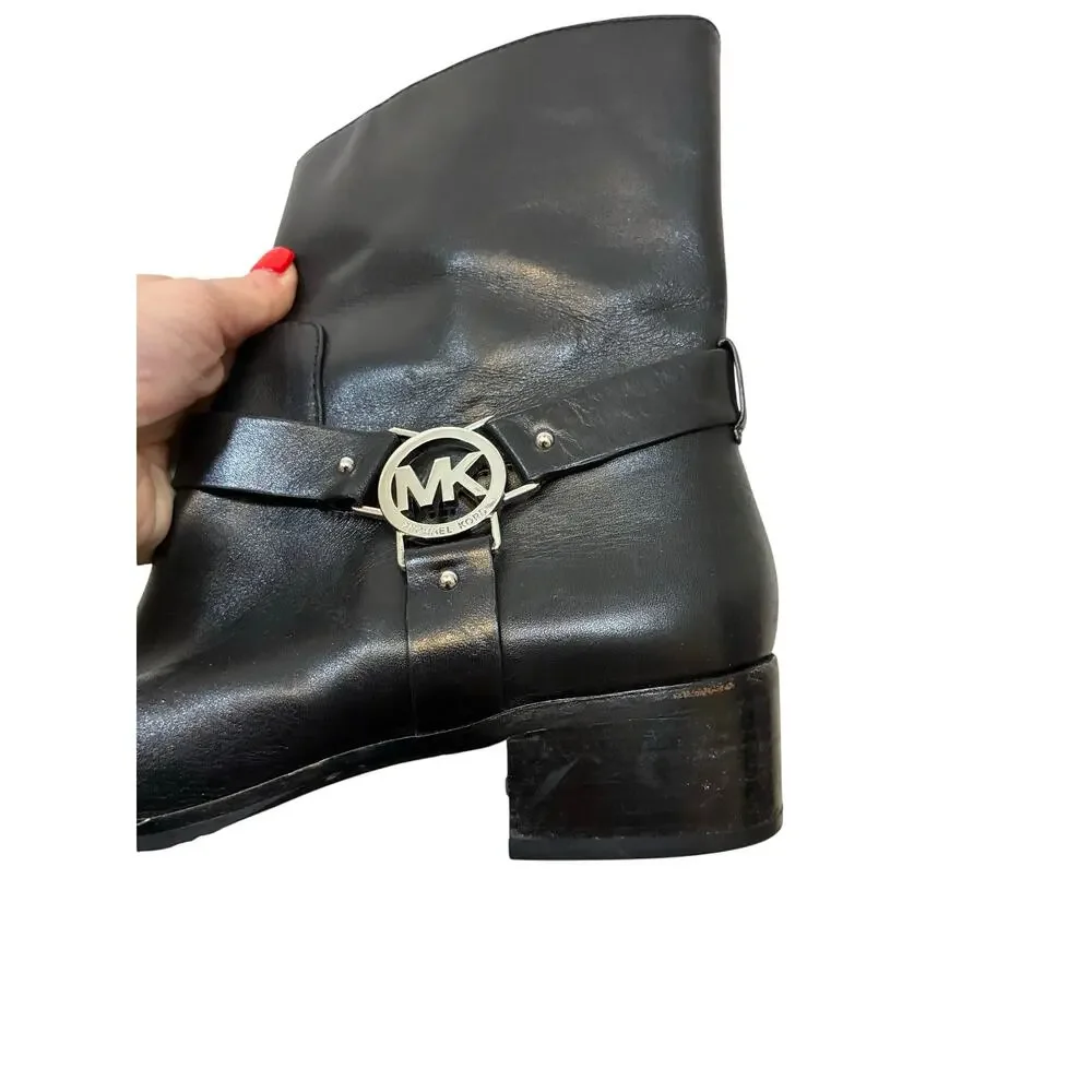Michael Kors Fulton Harness Moto Biker Boots Black Leather Ankle Emo Grunge 8